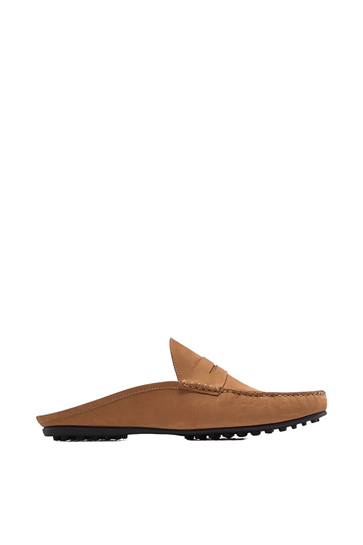 Tan Penny Mules In Nubuck Leather by Baron&Bay at Pernia's Pop Up Shop
