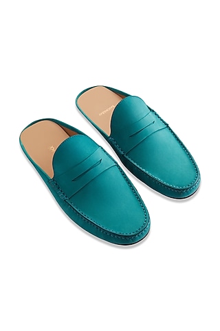 Turquoise Penny Mules In Nubuck Leather by Baron&Bay