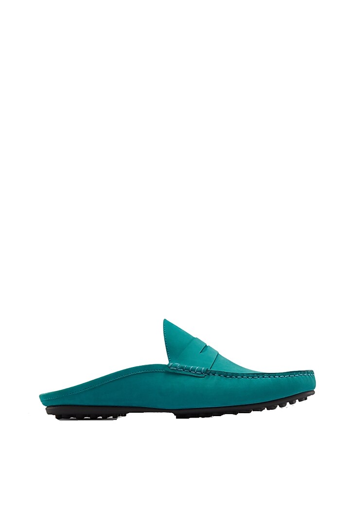 Turquoise Penny Mules In Nubuck Leather by Baron&Bay at Pernia's Pop Up Shop