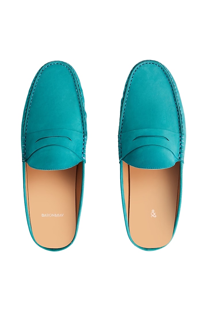 Turquoise Penny Mules In Nubuck Leather by Baron&Bay at Pernia's Pop Up Shop