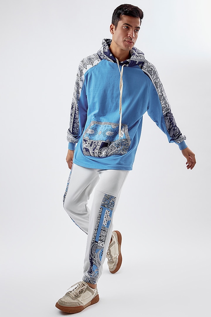 Blue Cotton Printed Hoodie by BACK ALLEY BODEGA