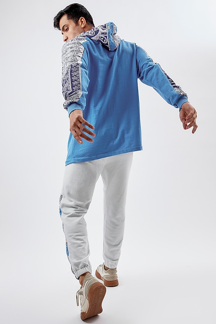 Blue Cotton Paisley Printed Hoodie by BACK ALLEY BODEGA at Pernia's Pop Up Shop