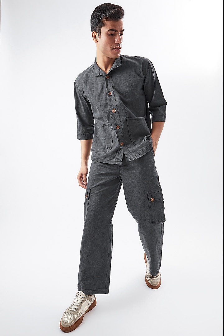 Grey Tencel Cotton Box Fit Shirt by BACK ALLEY BODEGA