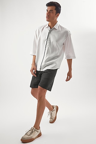 White Tencel Cotton Box Fit Shirt by BACK ALLEY BODEGA