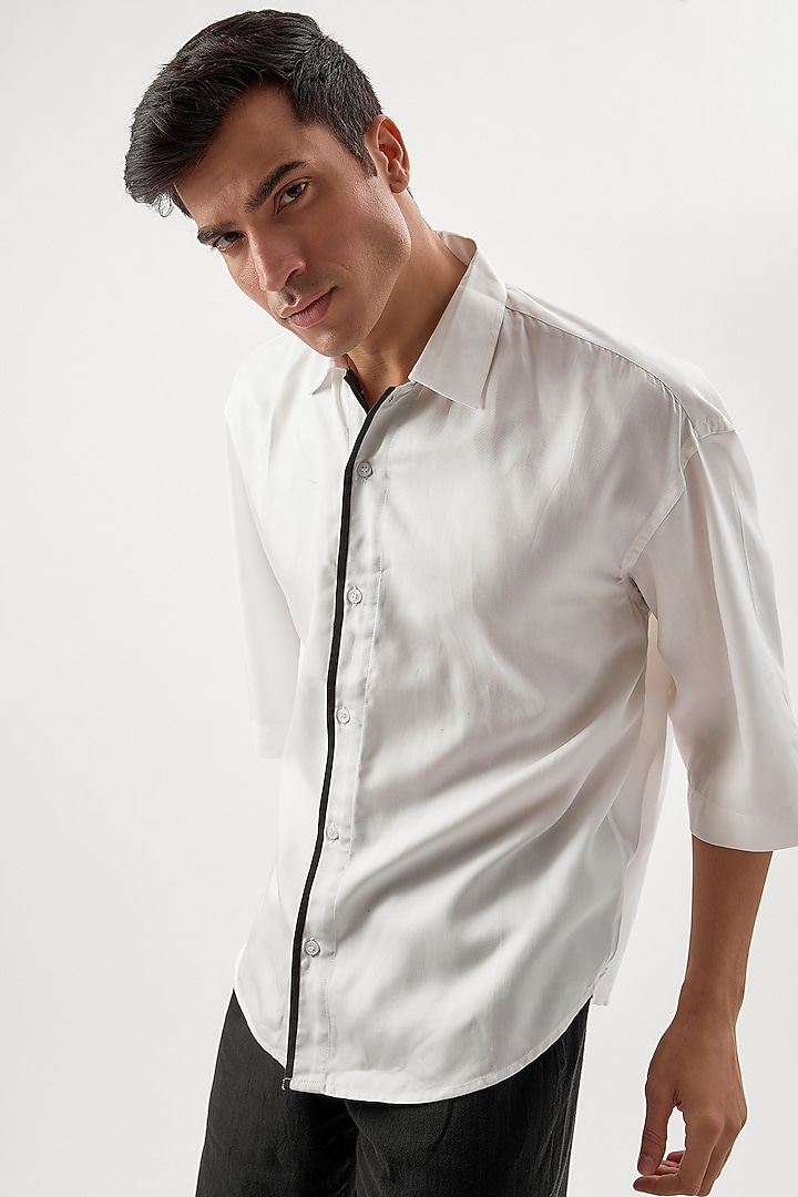 White Tencel Cotton Box Fit Summer Shirt by BACK ALLEY BODEGA at Pernia's Pop Up Shop