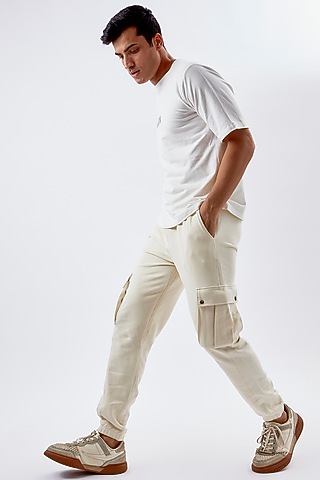 White Cotton Cargo Jogger Pants by BACK ALLEY BODEGA