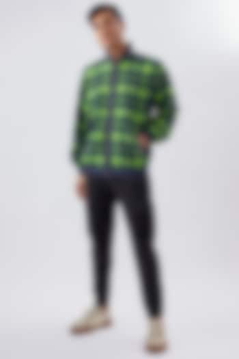 Green Woven Cotton Printed Bomber Jacket by BACK ALLEY BODEGA