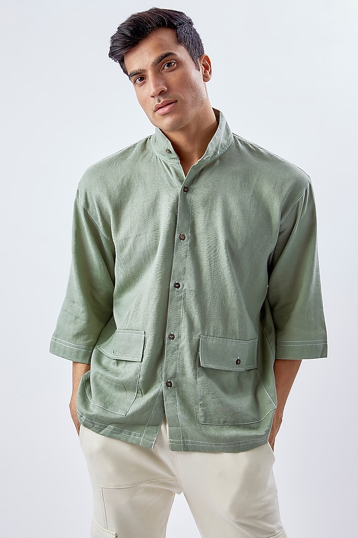 Green Cotton Summer Shirt by BACK ALLEY BODEGA at Pernia's Pop Up Shop