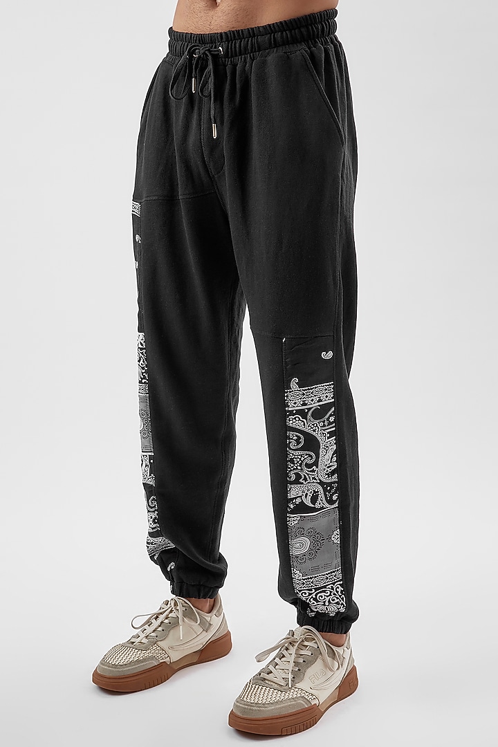 Black Cotton Printed Hoodie by BACK ALLEY BODEGA at Pernia's Pop Up Shop