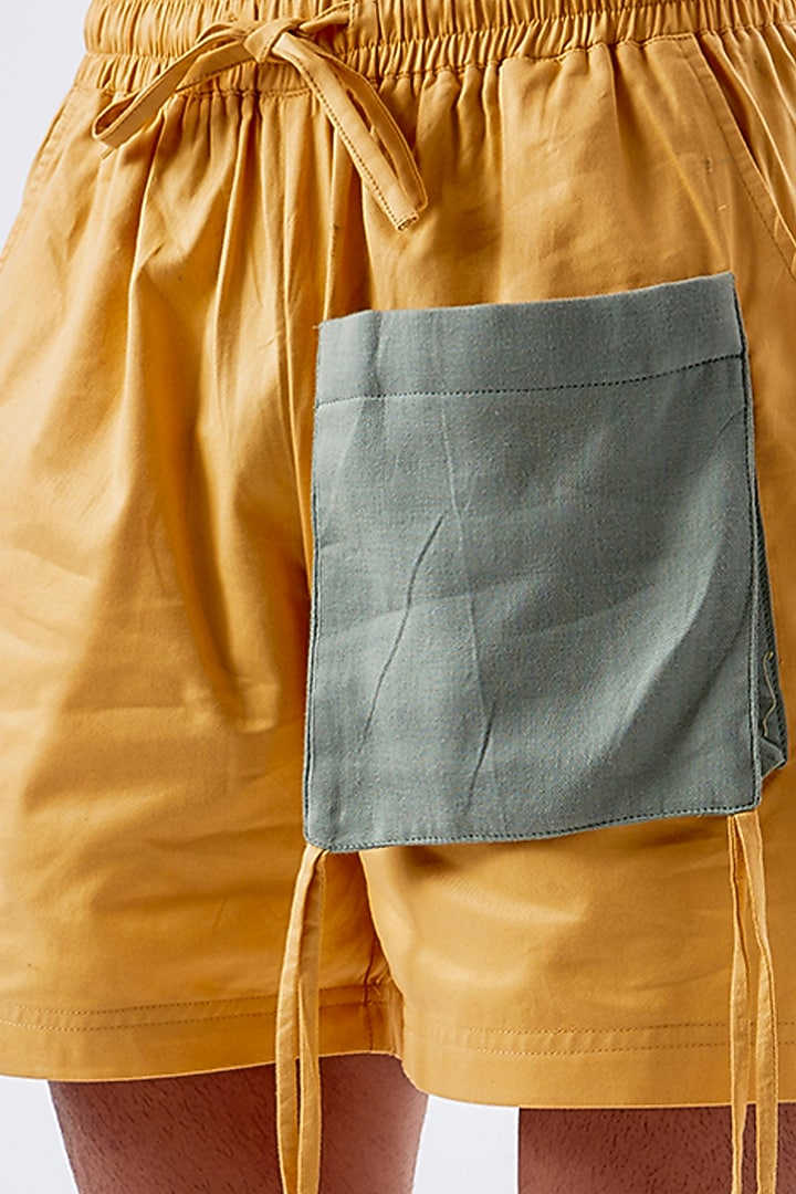 Yellow Tencel Cotton Shorts by BACK ALLEY BODEGA at Pernia's Pop Up Shop