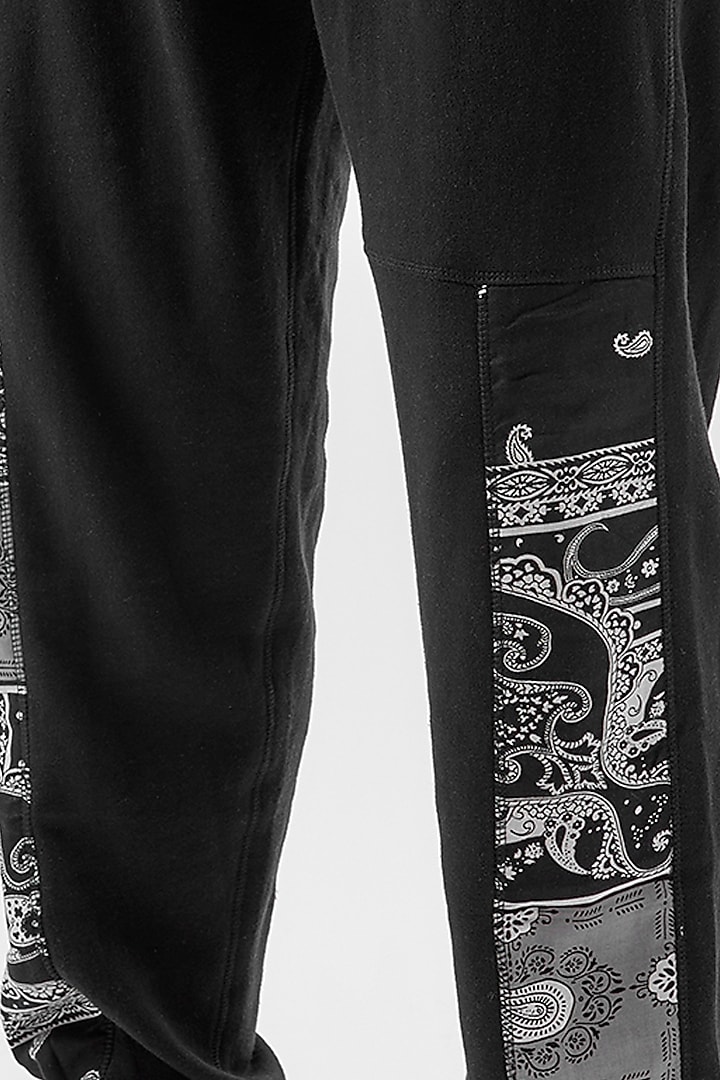 Black Cotton Paisley Printed Jogger Pants by BACK ALLEY BODEGA at Pernia's Pop Up Shop