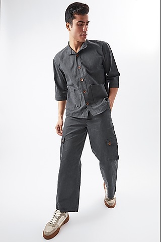 Grey Tencel Cotton Pants by BACK ALLEY BODEGA