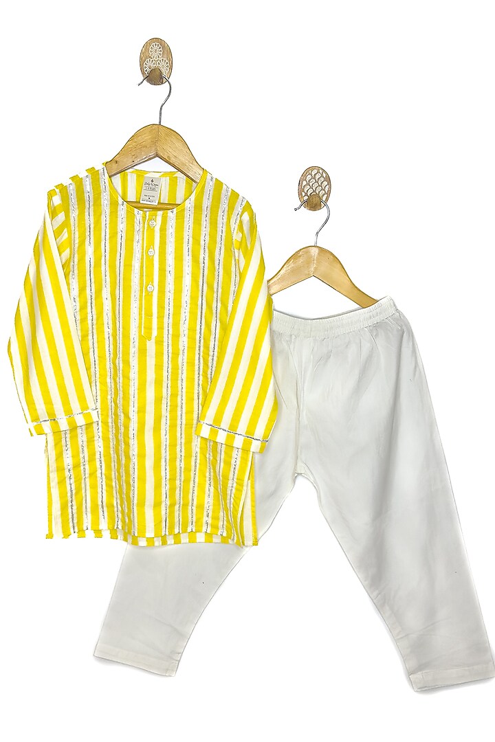 Yellow Pure Cotton Kurta Set For Boys by Baby Wagon