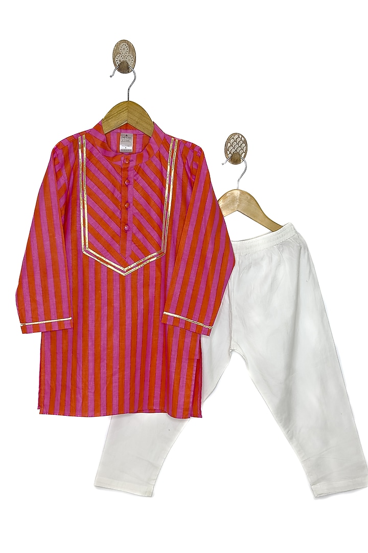 Pink Pure Cotton Kurta Set For Boys by Baby Wagon