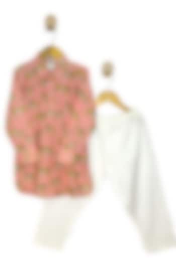 Peach Pure Cotton Kurta Set For Boys by Baby Wagon