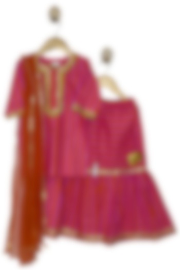 Pink Pure Cotton Gota Work Sharara Set For Girls by Baby Wagon at Pernia's Pop Up Shop