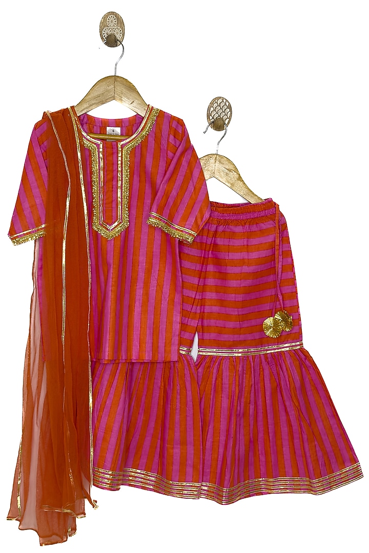 Pink Pure Cotton Gota Work Sharara Set For Girls by Baby Wagon at Pernia's Pop Up Shop