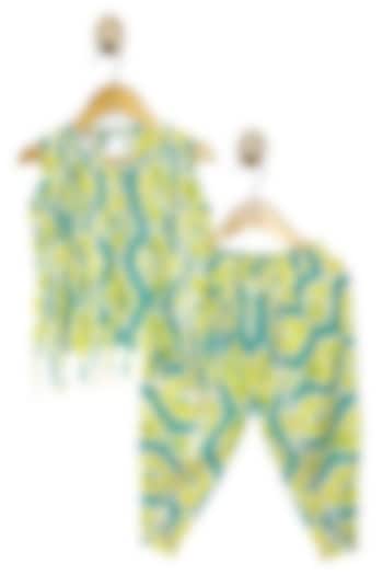 Yellow & Green Pure Cotton Abstract Printed Dhoti Set For Girls by Baby Wagon at Pernia's Pop Up Shop