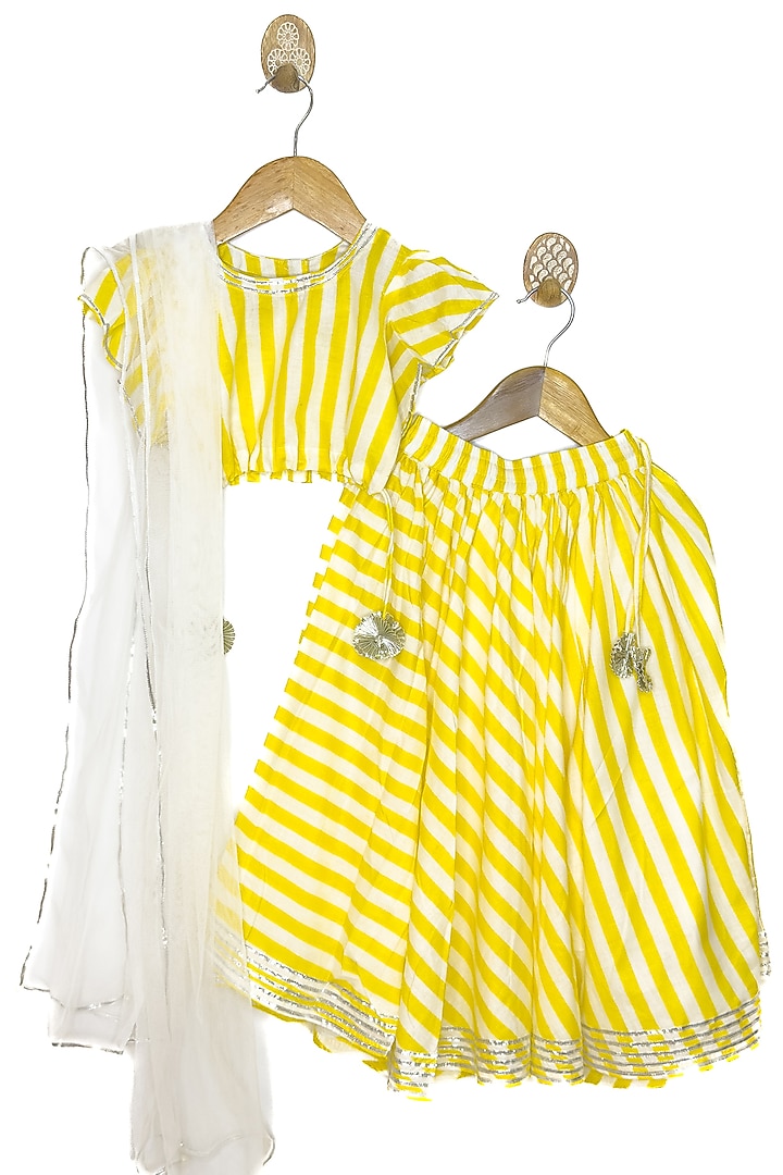 Yellow Pure Cotton Gota Work Lehenga Set For Girls by Baby Wagon at Pernia's Pop Up Shop