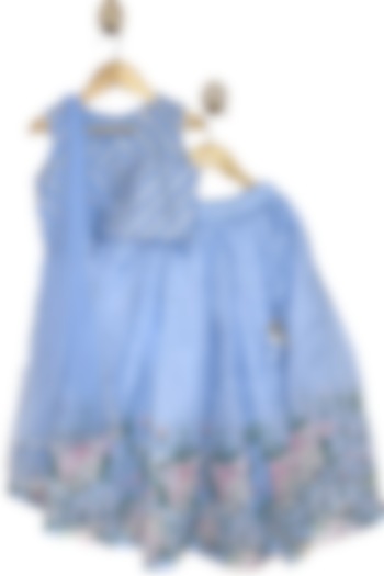Powder Blue Chanderi Gota Work Lehenga Set For Girls by Baby Wagon at Pernia's Pop Up Shop