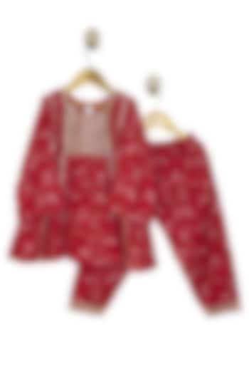 Red Pure Cotton Gota Work Kurta Set For Girls by Baby Wagon at Pernia's Pop Up Shop