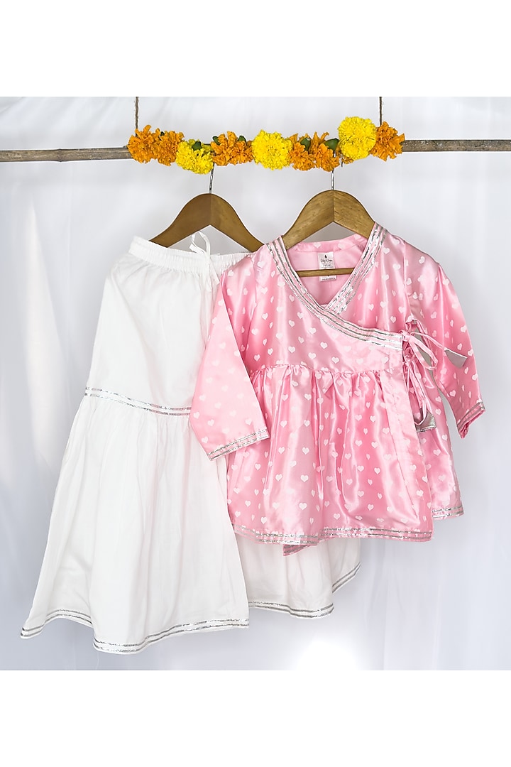 White Cotton Gota Work Sharara Set For Girls by Baby Wagon at Pernia's Pop Up Shop