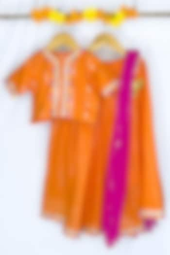 Orange Cotton Lehenga Set For Girls by Baby Wagon at Pernia's Pop Up Shop