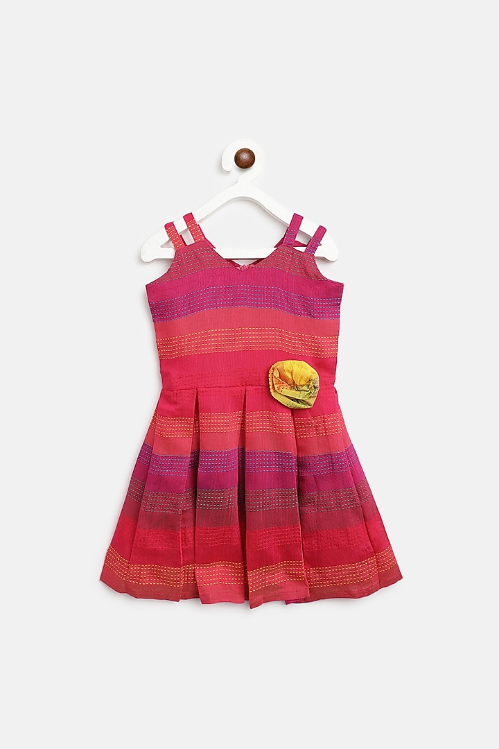 Pink Dupion Cotton Pleated Dress For Girls by Baby Zi at Pernia's Pop Up Shop