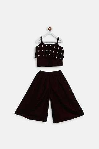 Black Velvet Palazzo Pant Set For Girls by Baby Zi