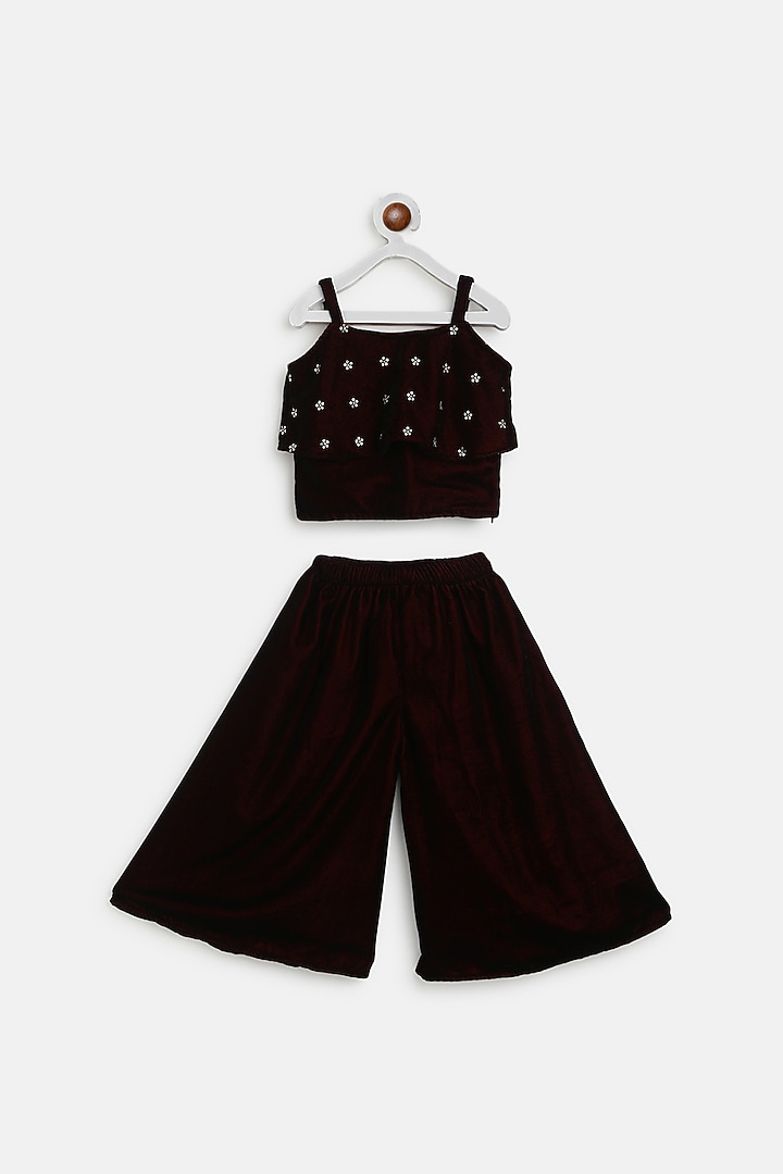 Black Velvet Palazzo Pant Set For Girls by Baby Zi at Pernia's Pop Up Shop