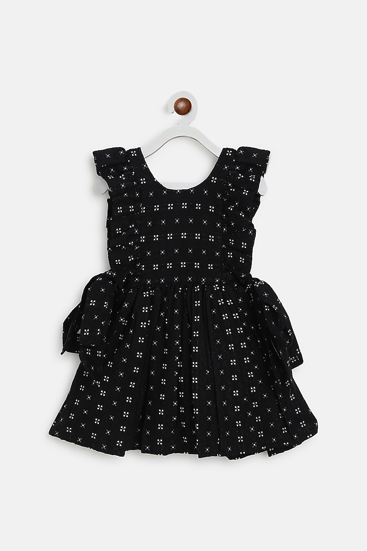 Black & White Cotton Gathered Dress For Girls by Baby Zi at Pernia's Pop Up Shop