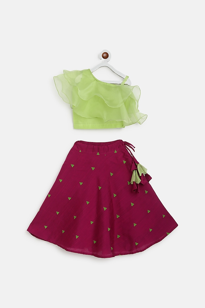 Purple Dupion Skirt Set For Girls by Baby Zi