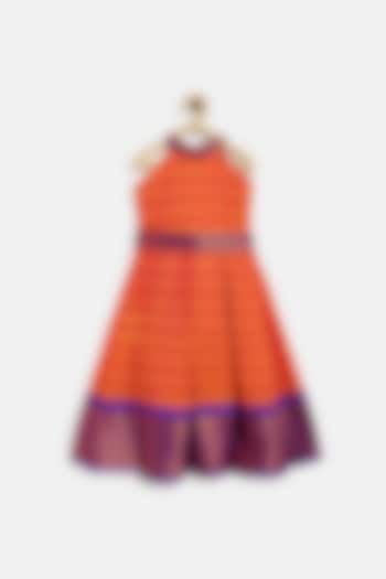 Copper Zari Silk Dress For Girls by Baby Zi