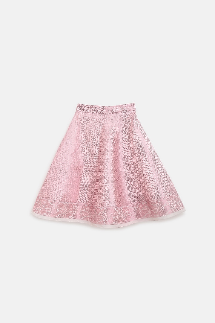 Pink Jacquard Flared Skirt Set For Girls by Baby Zi at Pernia's Pop Up Shop