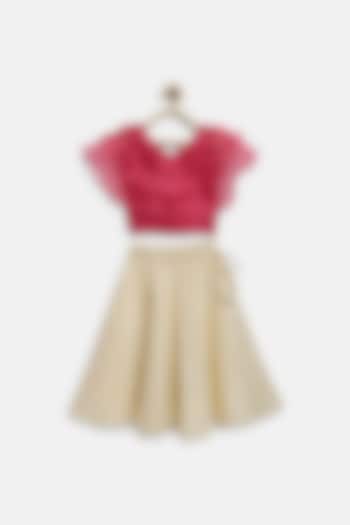 White Banarasi Flared Skirt Set For Girls by Baby Zi
