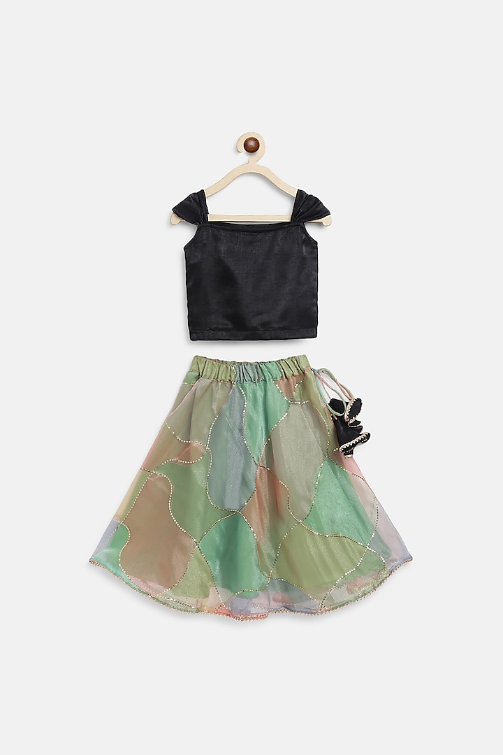 Multi-Colored Organza Embroidered Skirt Set For Girls by Baby Zi