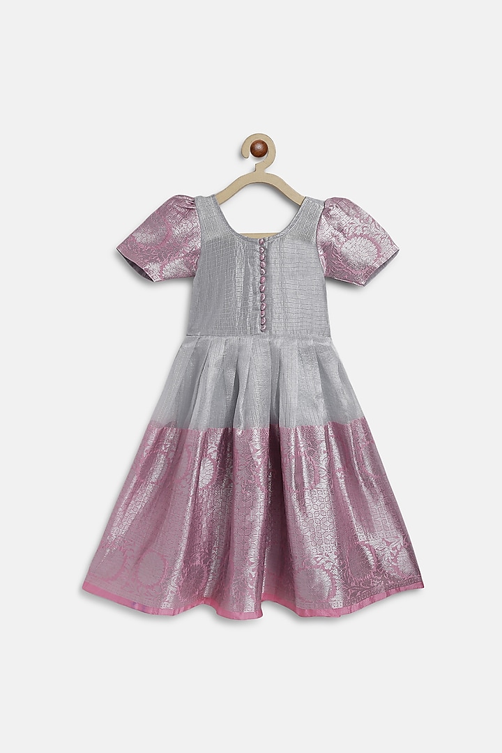 Silver & Pink Tissue Dress For Girls by Baby Zi