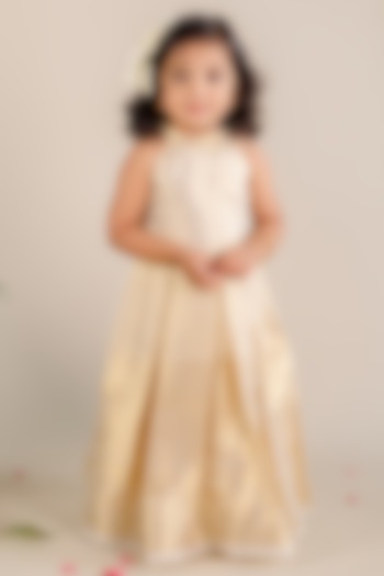 Off-White Shimmer & Handloom Tissue Flared Gown For Girls by Baby Zi at Pernia's Pop Up Shop