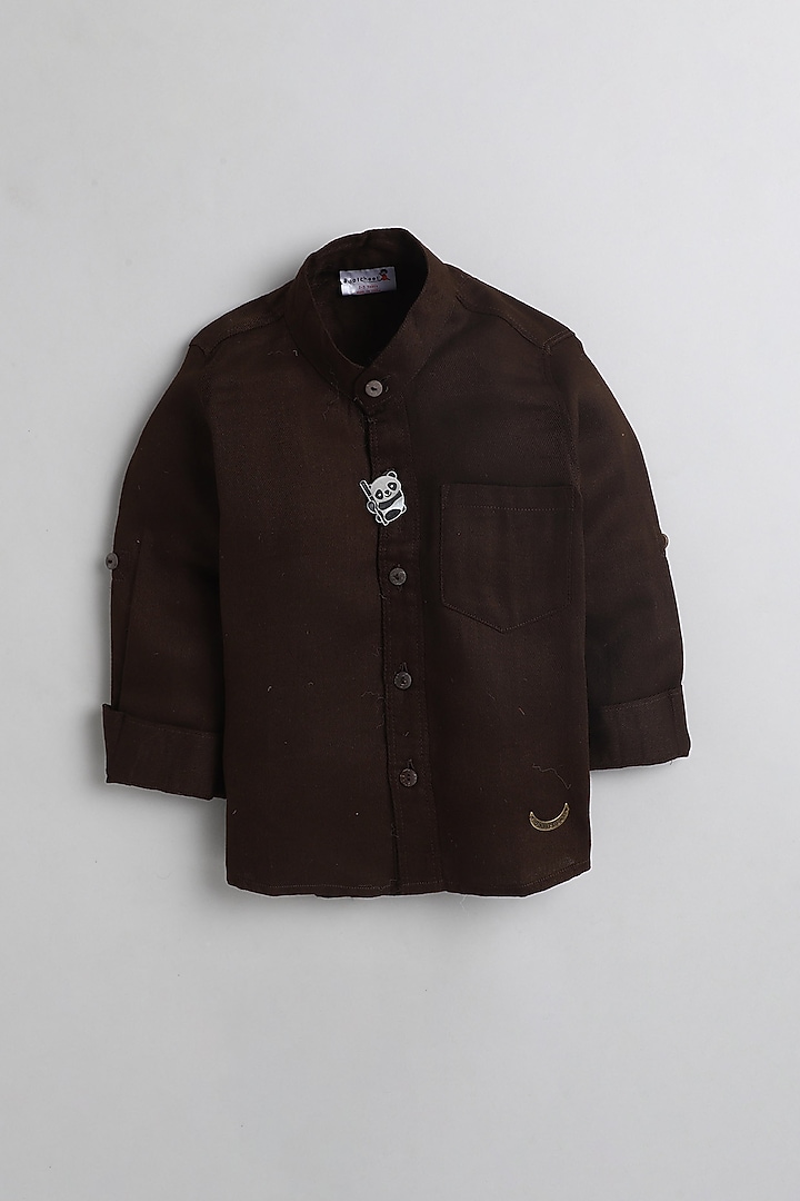 Brown Cotton Shirt For Boys by Baatcheet at Pernia's Pop Up Shop