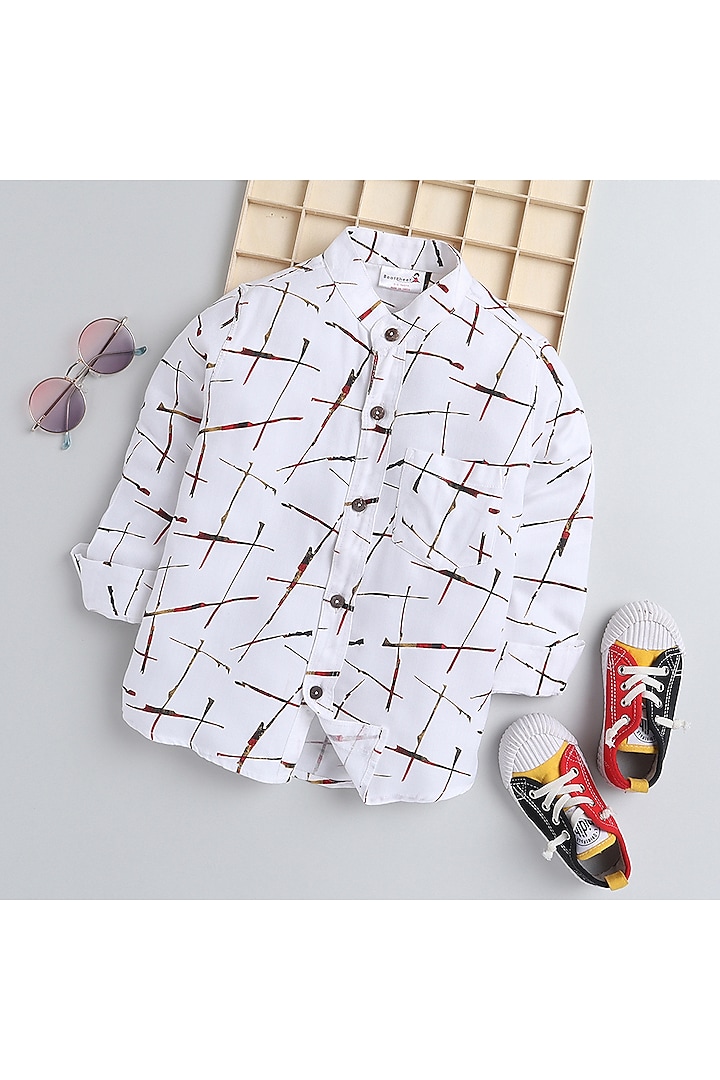 White Cotton Printed Shirt For Boys by Baatcheet at Pernia's Pop Up Shop