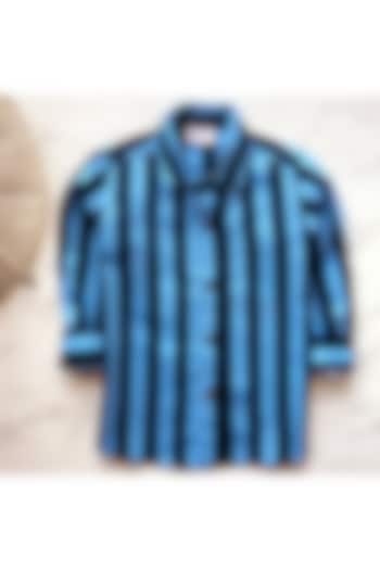 Blue Cotton Striped Shirt For Boys by Baatcheet