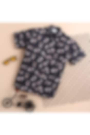 Navy Blue Printed Shirt For Boys by Baatcheet at Pernia's Pop Up Shop