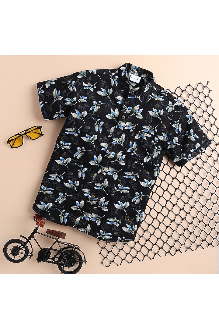 Black Printed Shirt For Boys by Baatcheet