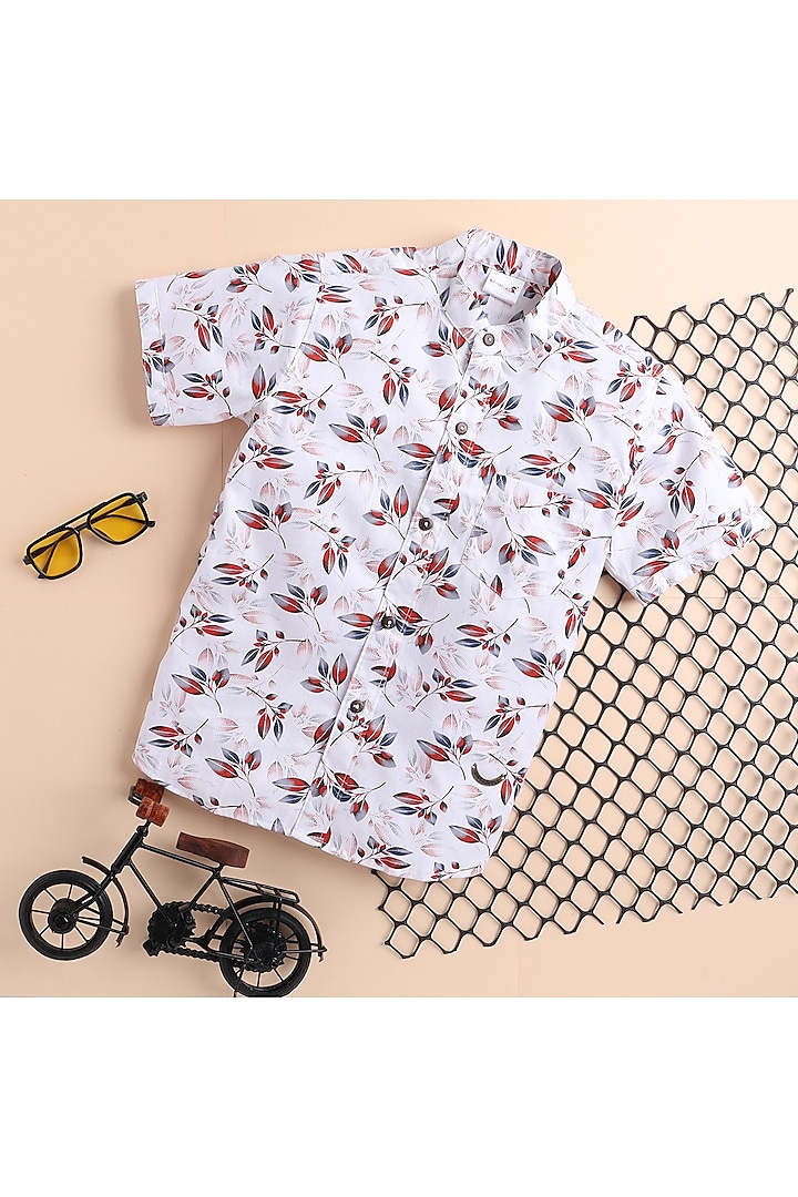 White Printed Shirt For Boys by Baatcheet