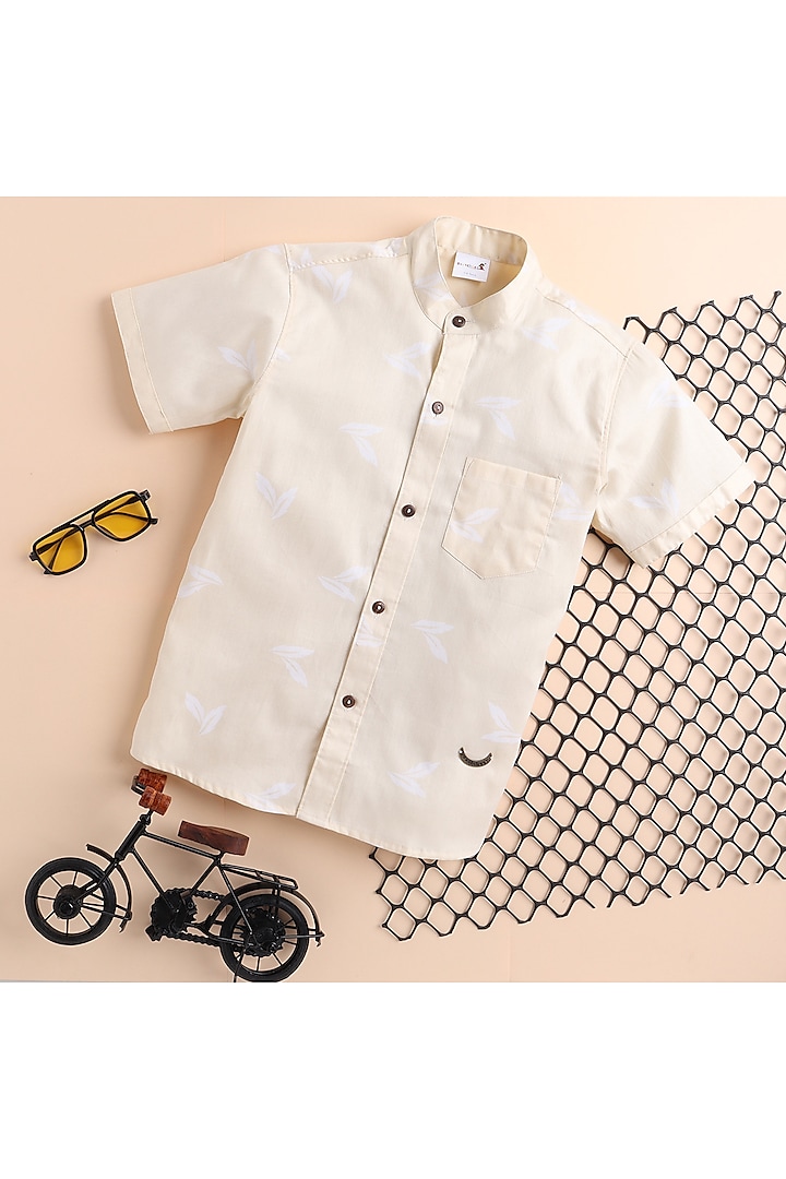 Butter Yellow Printed Shirt For Boys by Baatcheet