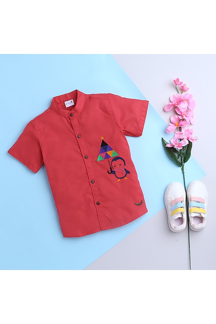 Pink Embroidered Shirt For Boys by Baatcheet