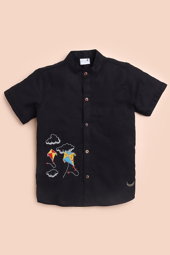 Black Embroidered Shirt For Boys by Baatcheet