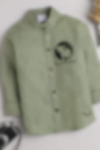 Pista Green Cotton Shirt For Boys by Baatcheet