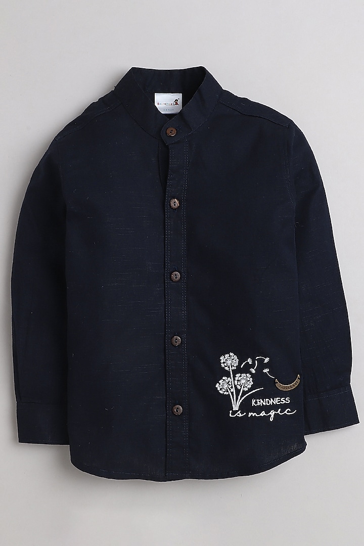 Navy Cotton Shirt For Boys by Baatcheet