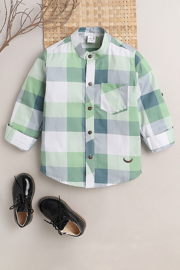 Green Checkered Shirt For Boys by Baatcheet